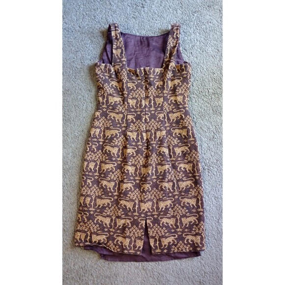 Maggie London VTG sheath jacquard dress Sz 4 brown gold  leopard print cotton - Picture 5 of 6